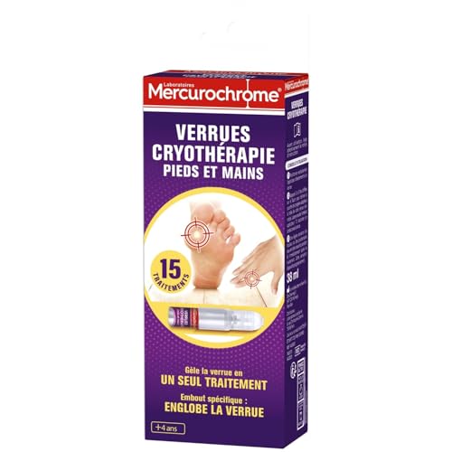MERCUROCHROME Traitement Verrues Cryothérapie Mains et Pieds, 38 mL, Dispositif Médical, 15 Applications, Lot de 2