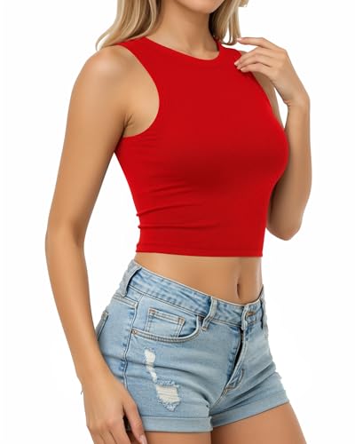 CLOZOZ Womens Tank Tops Round Neck Ribbed Sleeveless Crop Tops for Women High Neck Basic Crop Tank Top2