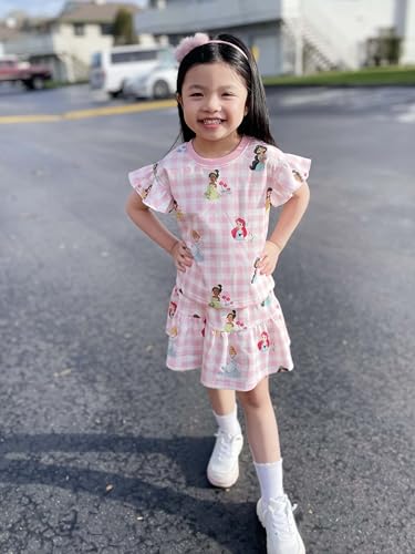 Image of Disney Frozen Elsa Minnie Mouse Stitch Princess Girls' Skirt Sets Ruffle Short Sleeve Clothes 2pcs Outfits Summer Dress 2-9Y