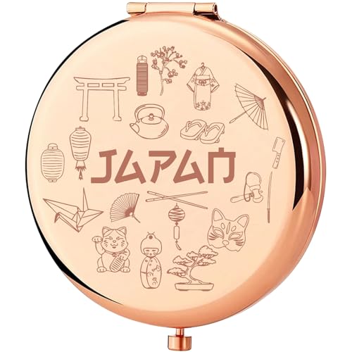 KEYHCIN Japan Trip Pocket Mirror Japan Souvenir Gifts Tokyo Travel Compact Makeup Mirror Japan Travel Traveling Gifts (Japan-RG)