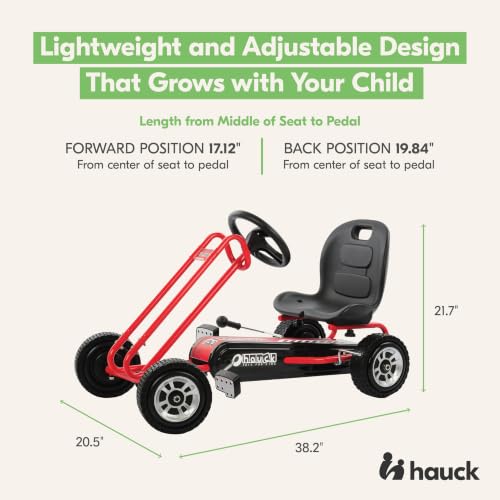 Image of hauck Kids Pedal Go Kart, 4 Wheel Bike Cart, Ride for Ages 4-8, Red