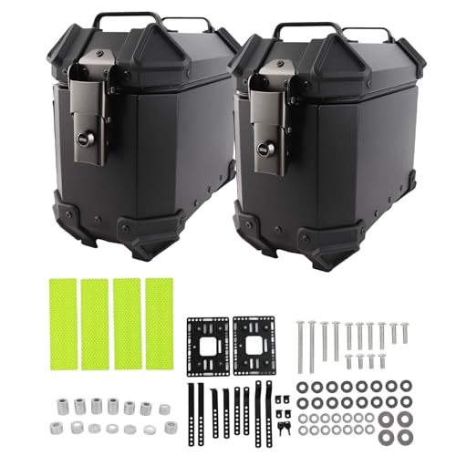 XTevu サイドケース オートバイサドルバッグ対応 ユニバーサルフィット 18L アルミ合金収納ボックス 左右ハードケース サポートラックとロックハンドル付き