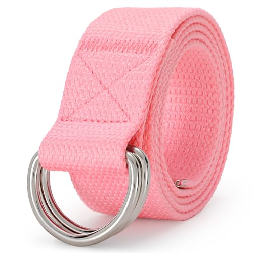 Image of WHIPPY Mens Canvas Belt with Metal Double D-ring 1 1 /2 inch Wide Plus Size Unisex Web Cloth Casual Belt for Jeans Pants