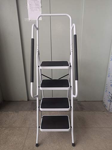 Escabeau Pliant 4 marches avec Main Courante de sécurité léger Multi-usages pour la Maison, Le Jardin, l'entrepôt, la Cuisine, escabeau en Acier, capacité maximale de 150 kg/330 LB Cover