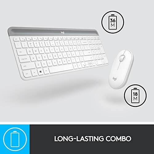 Image of Logitech MK470 Slim Wireless Keyboard and Mouse Combo - Modern Compact Layout, Ultra Quiet, 2.4 GHz USB Receiver, Plug n' Play Connectivity, Compatible with Windows - White