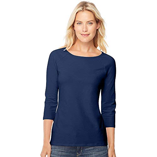 Hanes Stretch Cotton Women's Raglan Sleeve Tee Shirt Navy