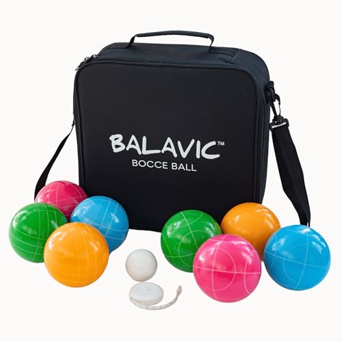 🏖️🏆10 Best Bocce Ball Set for the Beach For 2025 9 BALAVIC 100mm Resin Bocce Ball Set Multicolor Balls w Pallino, Carry Bag, Measuring Tape - Perfect for Backyard, Beach, Parties, Lawn Games with Families & Friends, 2-8 Players Entertainment