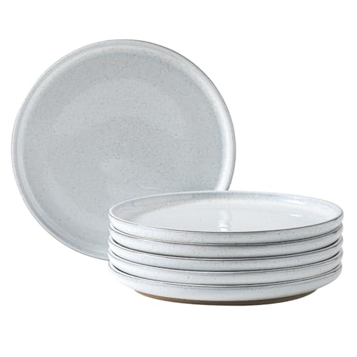 Tikooere 8 Inch Ceramic Dinner Plates Set of 6, Glacier White, High Edges