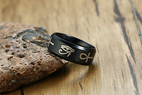 PJ JEWELRY Ancient Egyptian Symbol Eye of Horus Ankh Cross Protection Wedding Band Ring for Men,Size 10 - Thumbnail 4