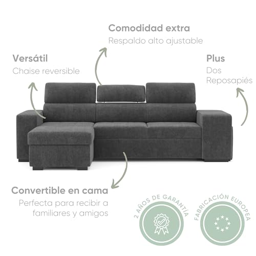 Variante de BUDWING sofas chaise longue Gris oscuro 263×161×96 cm