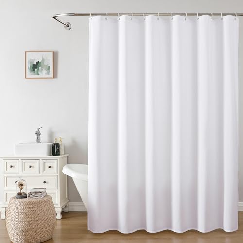 OVZME Zora 78 Inch Shower Curtain Set with 12 Plastic Hooks, Plain Fabric White Shower Curtain for Bathroom - Long Shower Curtain, Water Resistance, Machine Washable Soft Cloth, 72WX78L, White