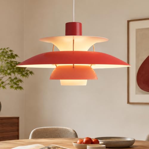 JUHOM PH5 Pendant Light,Modern Minimalist Chandelier, E26, 11.8in Red
