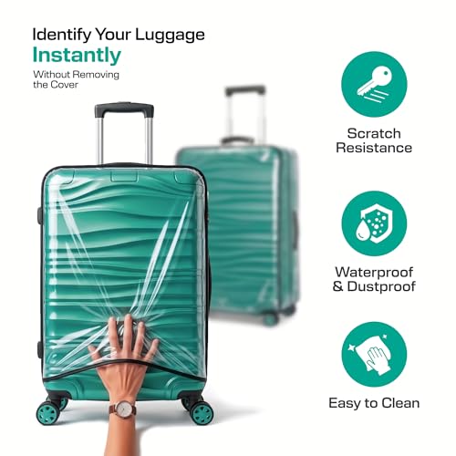 Image of MUTMAIN Pack of 3 Transparent Suitcase Cover Set of 3 with Zipper | Water & Dust Proof Anti-Scratch Luggage Bag Protector | Clear Travel Trolley, Suitcase & Luggage Bag Cover (20, 24 & 28 Inch)