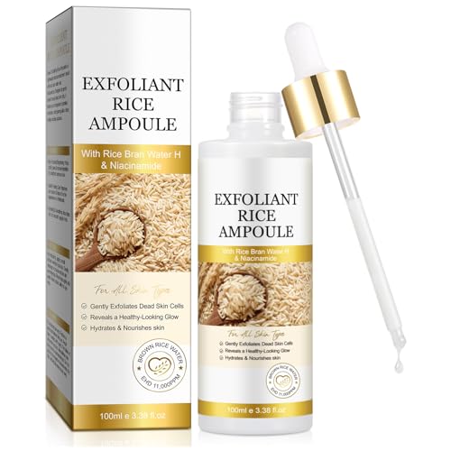 Ampolla de arroz exfoliante, con agua de salvado de arroz H y niacinamida, esencia de arroz para exfoliar, elimina suavemente las células muertas de la piel, proporciona un brillo de aspecto saludable