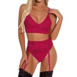 Generisch Plus Produkte Dessous süßes Dessous-Set Spitze für Damen Kleider Damen (Red #2, XXL)