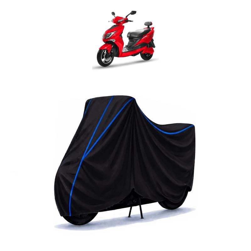 Image of Scooty Cover Water Resistant for Hawk Plus | Universal Scooter & Bike Cover | Heavy Duty UV Dust, Rain & Scratch Protection | Elastic Fit All Weather Indoor Outdoor | Black with Blue Piping