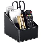 Fashionable PU Leather TV Remote Control Holder with 3 Compartments, Storage Rack, Storage Box, Media Accessory Storage, Desk Organizers (black)