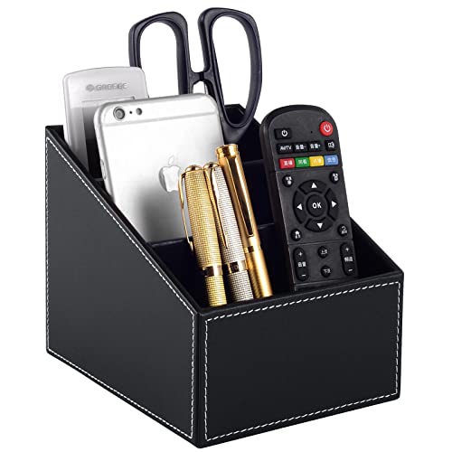 Fashionable-PU-Leather-TV-Remote-Control-Holder-with-3-Compartments-Storage-Rack-Storage-Box-Media-Accessory-Storage-Desk-Organizers-black Fashionable PU Leather TV Remote Control Holder with 3 Compartments, Storage Rack, Storage Box, Media Accessory Storage, Desk Organizers (black) - Image 1