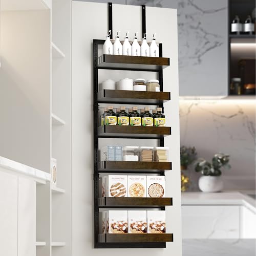 Xaogogo Over The Door Organizer, 6-Tier Over The Door Pantry Organizer, Heavy Duty Metal Frame, Spice Rack, Behind the Door Storage for Kitchen, Bathroom, Laundry Room, 16.9”L×6.3”W×51.2”H (Black)