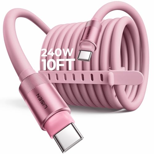 Image of LISEN 10FT USB C Cable Fast Charging, Chubby 240W Cable USB C to USB C Fast Charging Soft Silicone USBC to USBC Parallel Cable for iPhone 17 Pro Max 16 15 Samsung S25 Ultra MacBook Pro Air iPad Pink