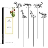 Homestia 6Pcs Metal Cocktail Picks for Drinks, Safari Animals Martini Picks Olive Martini Picks Cocktail Accessories for Drinks, 4.7' Art Deco Cocktail Toothpicks Cocktail Garnish Cocktail Swords