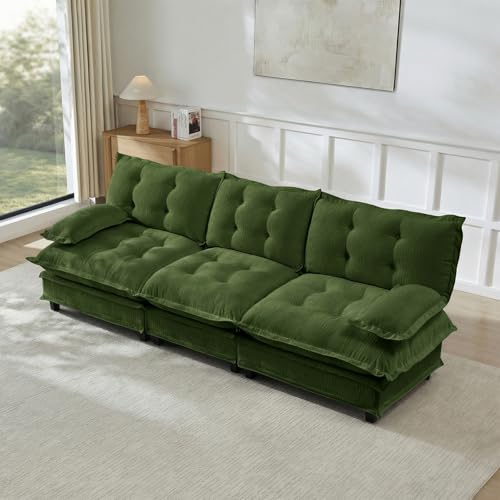 Image of 107 inch Sectional Couches for Living Room, Green 3 Seater Modern Chenille Deep Seat Sofa Set, Salas para Casa, High Back Cloud Couch Modular Sectional Sets