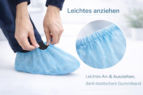 BUXMED 100 Stück Schuhüberzieher Einweg – Überschuhe wasserdicht, Überzieher Schuhe, Op Schuhe, Rutschfeste wasserdichte Überziehschuhe für Klinik, Pflege, Baustelle & Innenbereich