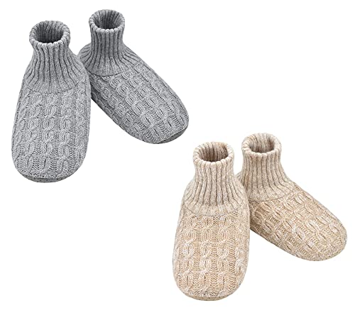 Image of Panda Bros Slipper Socks for Women With Grippers, Fuzzy Womens Slipper Booties With Non Slip Bottoms, Cozy Warm House Slippers(Wheat&Gray,8-10)