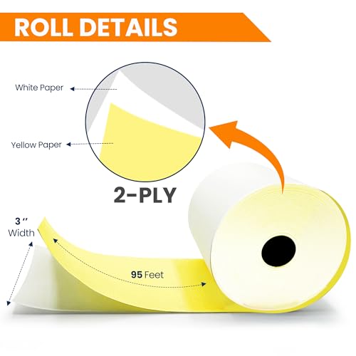 Image of (32 Rolls) 2 Ply Kitchen Printer Paper White /Yellow Carbonless 3 inch x 95 Feet