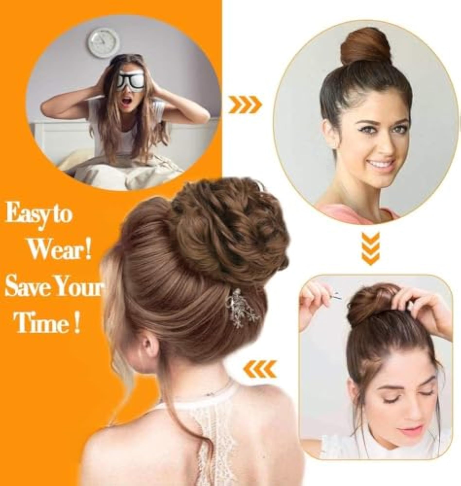 Light Golden Brown Messy Hair Bun Scrunchie Extension for Women