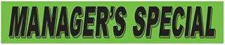 Car Dealership Window Stickers – Manager's Special Black on Fluorescent Green Slogan Decals – Weatherproof Vinyl – 14.5" × 2.75" – Reusable, Removable Vehicle Advertising Stickers – Pack of 12