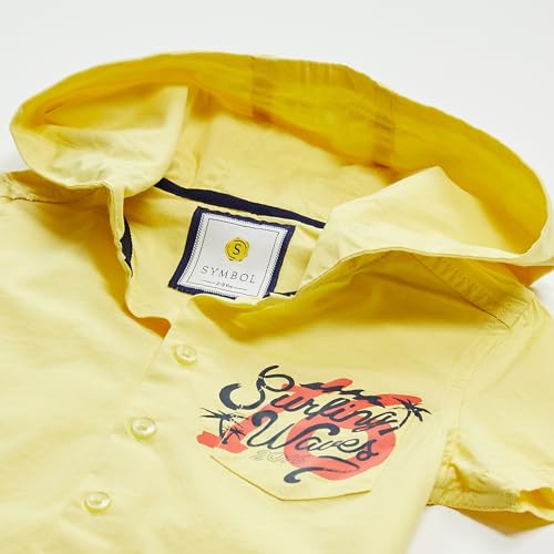Image of Amazon Brand - Symbol Boys 100% Cotton Hooded Casual Shirt | Half Sleeves | Regular Fit | Age 2-7 Years