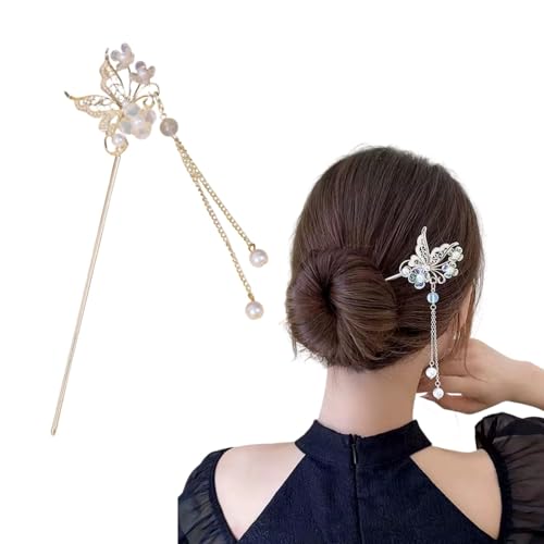 Image of INHEAVEN 1 Piece Ancient Style Pearl Metal Hair Stick Crystal Rhinestones Hair Sticks Fashion For Women Girls (16 CM)