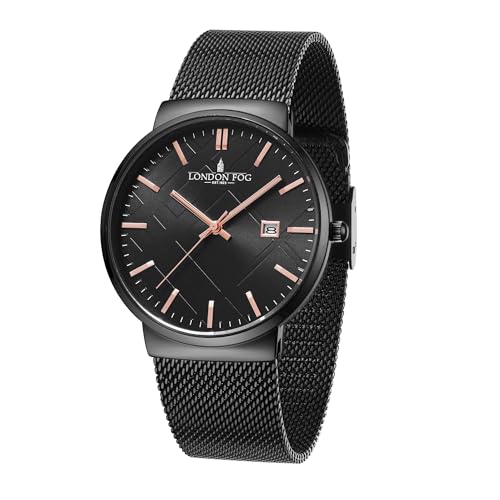 Image of London Fog Surrey Collection Analog Quartz Watch for Men with Round Textured Dial, Date Display Function, Stainless Steel Mesh Strap, Water Resistant - LFM10006