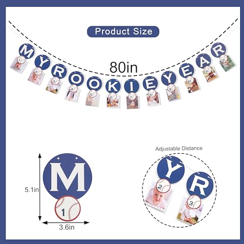 Image of Rookie Of The Year 12 Photo Banner,Baseball First /1st Birthday Decoration