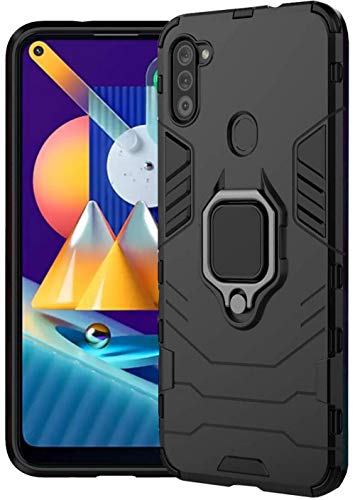Image of SHINESTAR Samsung m11 case | Dual Layer Hybrid Armor Shockproof with Ring Grip Kickstand case Cover for Samsung Galaxy m11 - (Black) - Black