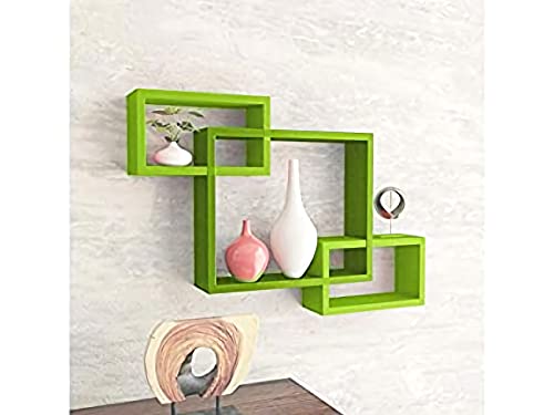 Image of Wooden handicrafts Dazzling Wall Rack Shelves Set MDF -Medium Density Fiber Home Decoration Wall Decor (Green, Interlock 3)