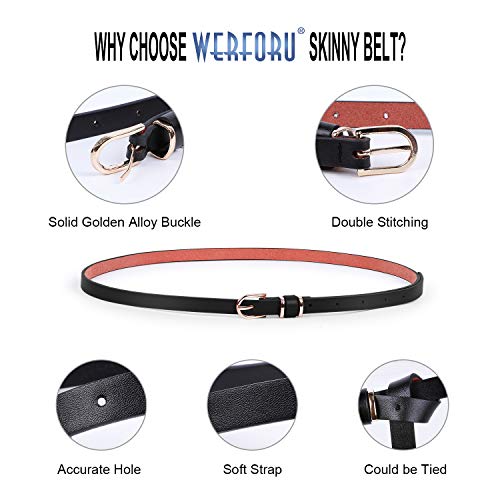 Ladies Skinny Thin Pu Leather Dress Fit Waistbelt For Jeans With Gold Alloy Buckle(Black+Brown+White,Fit Waist Size 31-37 Inches) #TOP2