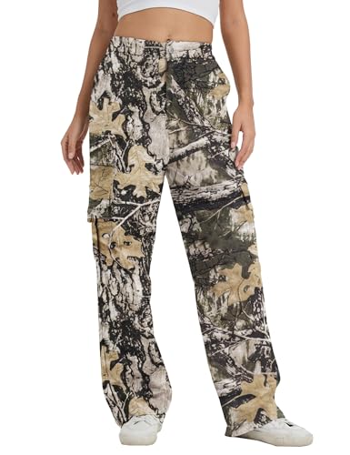 Image of Cargo Pants for Women High Waist Wide Leg Stretchy Pull On Baggy Casual Pants with Pockets
