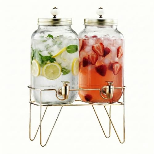 Image of Style Setter Julian Beverage Dispenser Set of 2, Cold Drink Dispenser w/ 0.8 Gallon Capacity Each Glass Jug, Leak-Proof Acrylic Spigot in Gorgeous Gift Box Great for Parties, Weddings & More