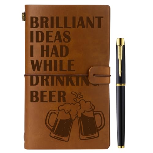 Muzuis Beer Gifts for Beer Lovers Leather Journal Notebook with Pen for Men Women Refillable Notebook, Sketchbook, Travel Diary