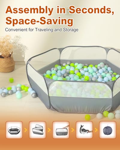 Foldable Ball Pit for Toddlers, Large Pop Up Ball Pits Kids Play Tent Crawl Playpen Ball Pool Playhouse Playpen with Storage Bag, for Boys Girls Dogs Cats Ferrets Indoor Outdoor, Dark Gray