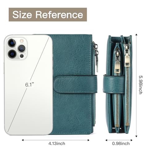 Image of GOIACII Womens Wallets RFID Blocking Leather Trifold Clutch Wallet Credit Card Holder Ladies Purse 3 ID Windows Teal