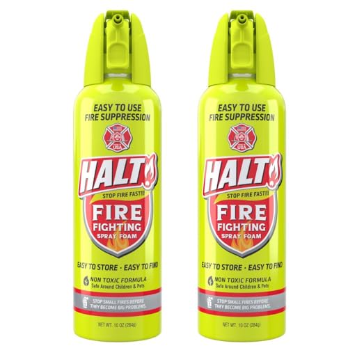 HALT! 10oz Fire Safety Spray – Non-Toxic, PFAS-Free Handheld Fire Suppressor – Easy to Use, Store & Find – Compact & Portable for Home, Kitchen, Car, BBQ, Camping & Tailgate – Made in USA (2pk)