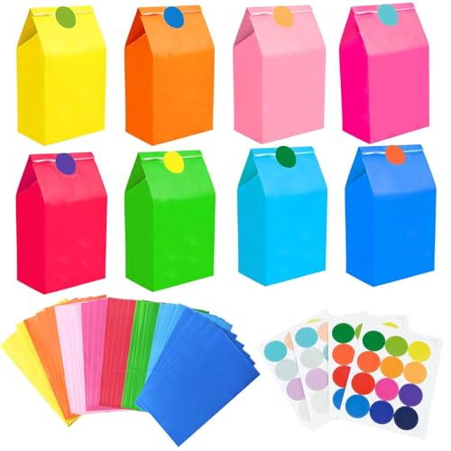 PACKRA Sacchetti di carta, 40 sacchetti regalo colorati con adesivi di carta kraft per caramelle, confezionare regali, per Matrimoni, Natalizi Feste, Halloween, compleanno bambini (13 x 8 x 24 cm)