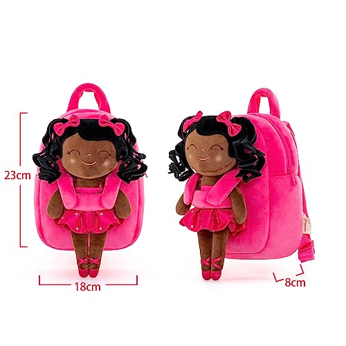 Image of Gloveleya Toddler Backpack Baby Ballerina Girl Gifts Plush Curly Hair Ballet Backpack - Rose Red 9''