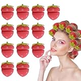 Chenshuo Soft Sponge Strawberry Hair Curlers,Strawberry Heatless Curling Iron,Strawberries Foam Curling Ball,Heatless Hair Rollers,12 Pieces,Red,Medium