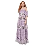 maya deluxe maxi abito da donna con spalle scoperte bardot spalline sottili floreale ricamato balze tulle ospite matrimonio vestito, lilla, 50