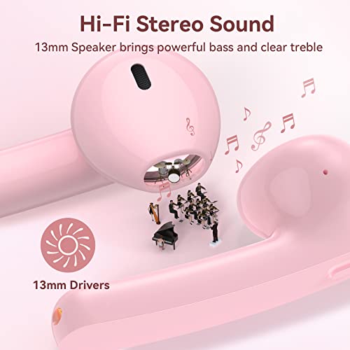 Capoxo Wireless Earbuds V5.3 Bluetooth Headphones 50Hrs Battery Life With Wireless Charging Case & Led Power Display Deep Bass Ipx7 Waterproof Earphones Microphone Stereo Headset For Tv Phone, Pink #TOP2