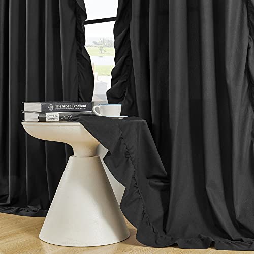 Black Ruffle Curtains 84 Inches Long 2 Panels Set For Living Room Bedroom Room Darkening Semi Blackout Curtains Rod Pocket Dark Gothic Window Curtains For Home Office Study Room Urban Decor, 52X84 #TOP8